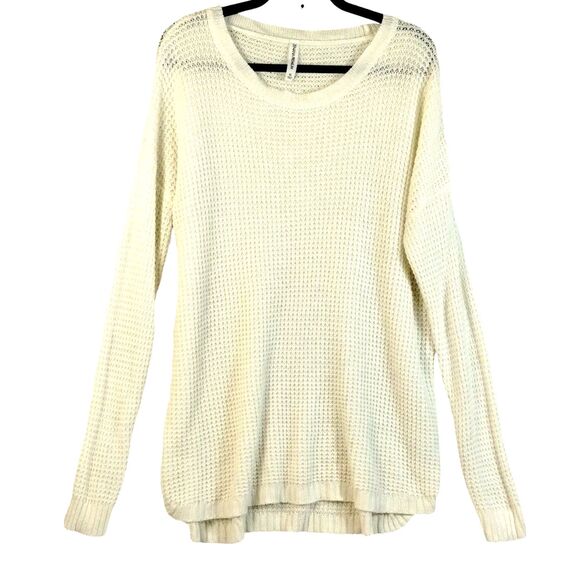 Zenana Sweater Size XL Open Weave Knit  Cream Crew Neck Baggy Slouchy Lagenlook - Picture 1 of 7